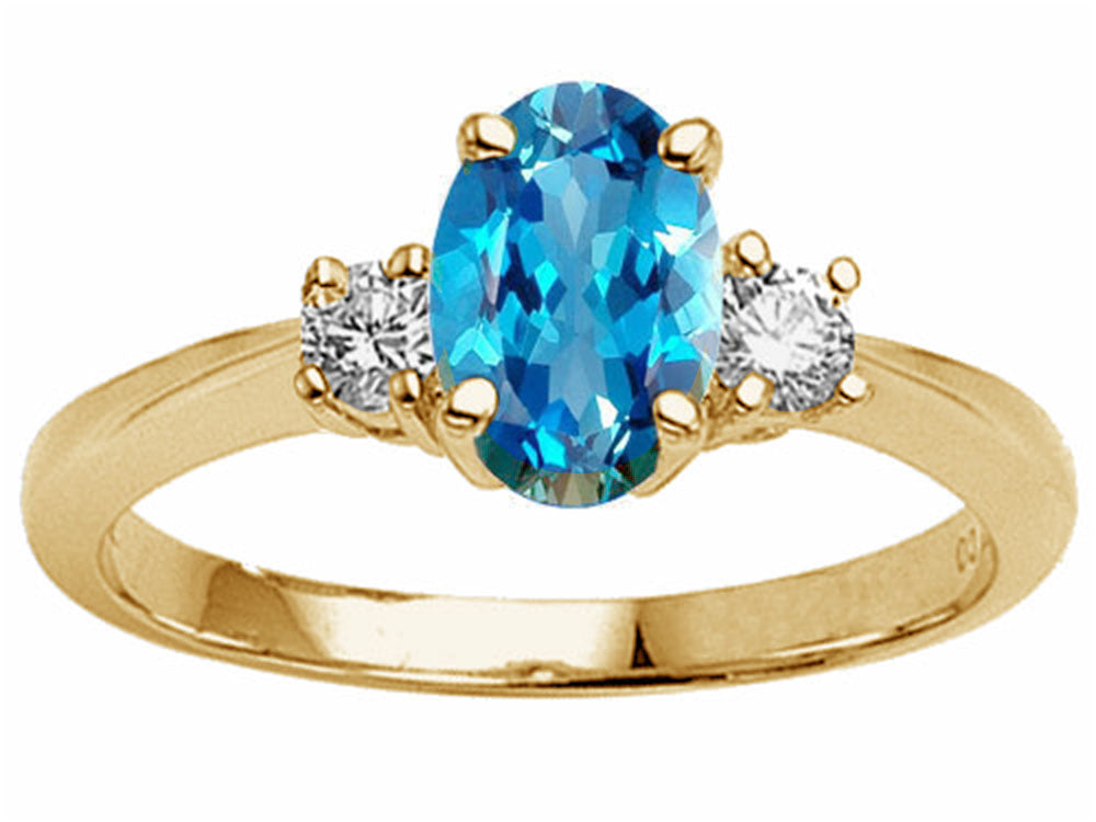 Tommaso Design™ Oval 9x7 mm Genuine Blue Topaz Engagement Ring