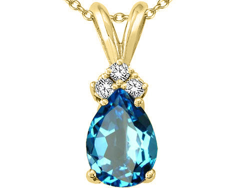 Tommaso Design™ Pear Shape 8x6mm Genuine Blue Topaz Pendant Necklace