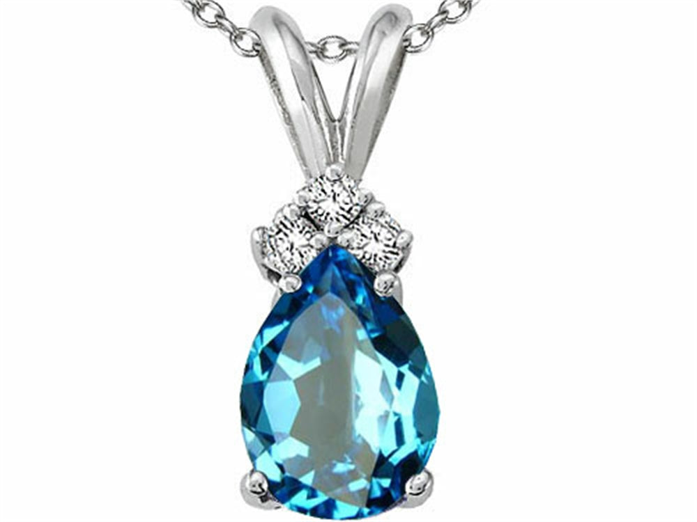 Tommaso Design™ Pear Shape 8x6mm Genuine Blue Topaz Pendant Necklace