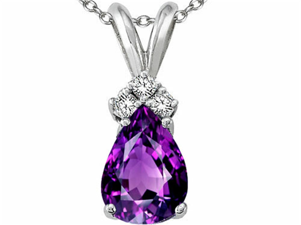 Tommaso Design™ Pear Shape 8x6mm Genuine Amethyst Pendant Necklace