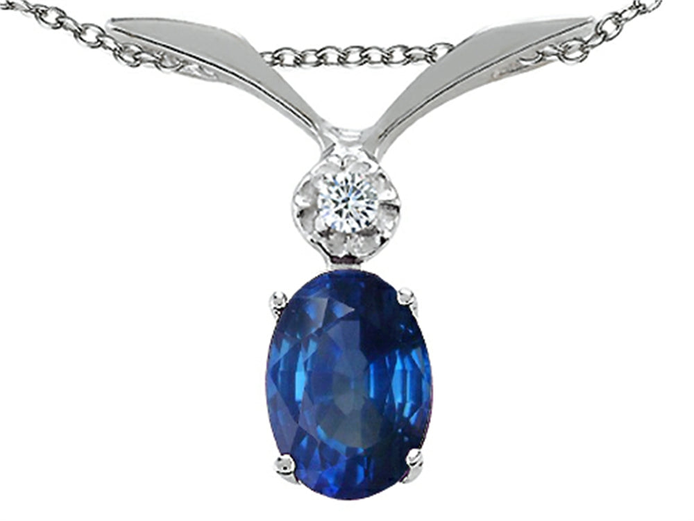 Tommaso Design™ Oval 7x5mm Genuine Sapphire Pendant Necklace