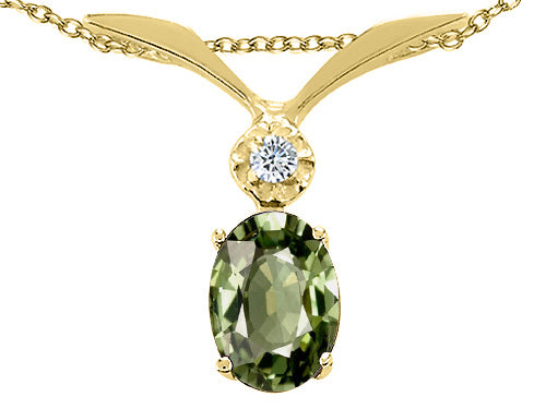 Tommaso Design™ Oval 7x5mm Genuine Green Sapphire Pendant Necklace