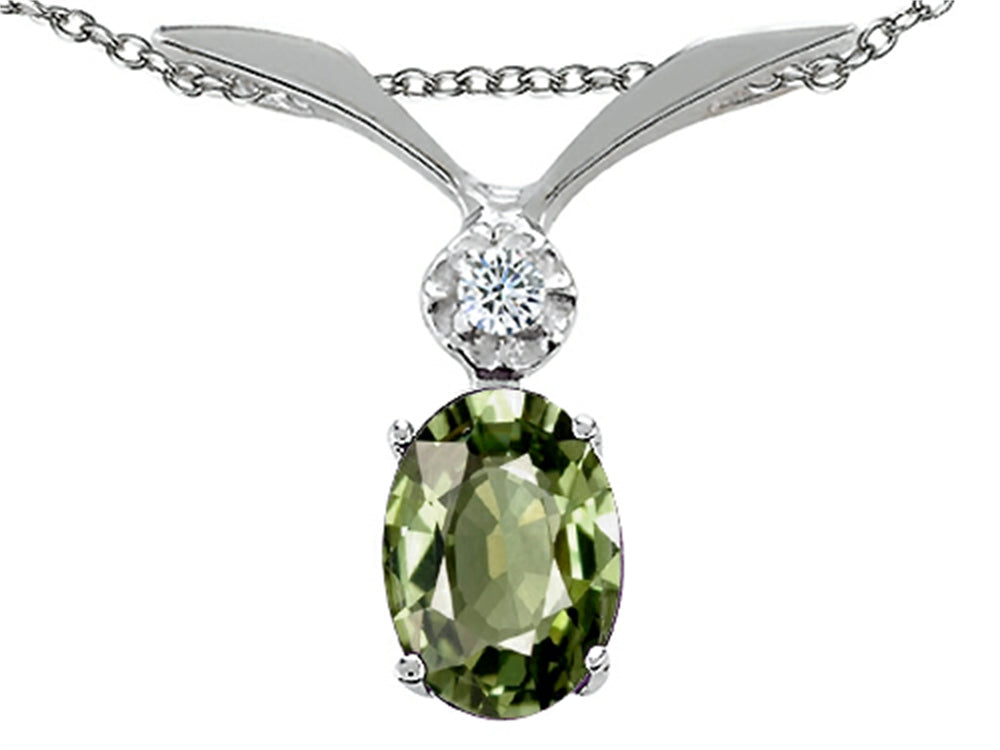 Tommaso Design™ Oval 7x5mm Genuine Green Sapphire Pendant Necklace