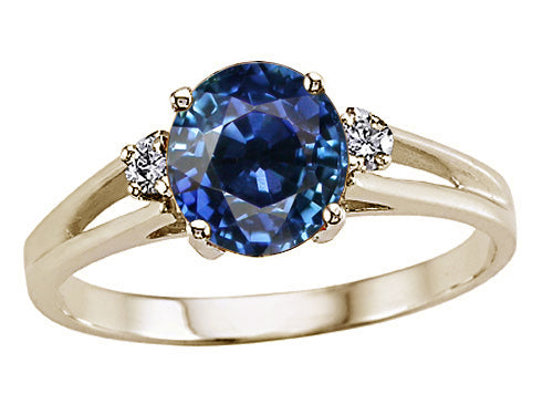Tommaso Design™ Round Created Blue Sapphire Ring
