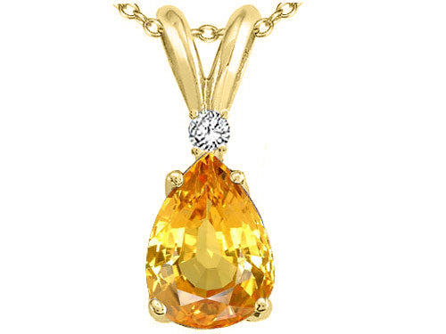 Tommaso Design™ Pear Shape 8x6mm Genuine Yellow Sapphire Pendant Necklace