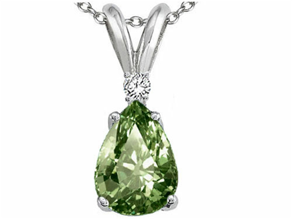 Tommaso Design™ Pear Shape 8x6mm Genuine Green Sapphire Pendant Necklace