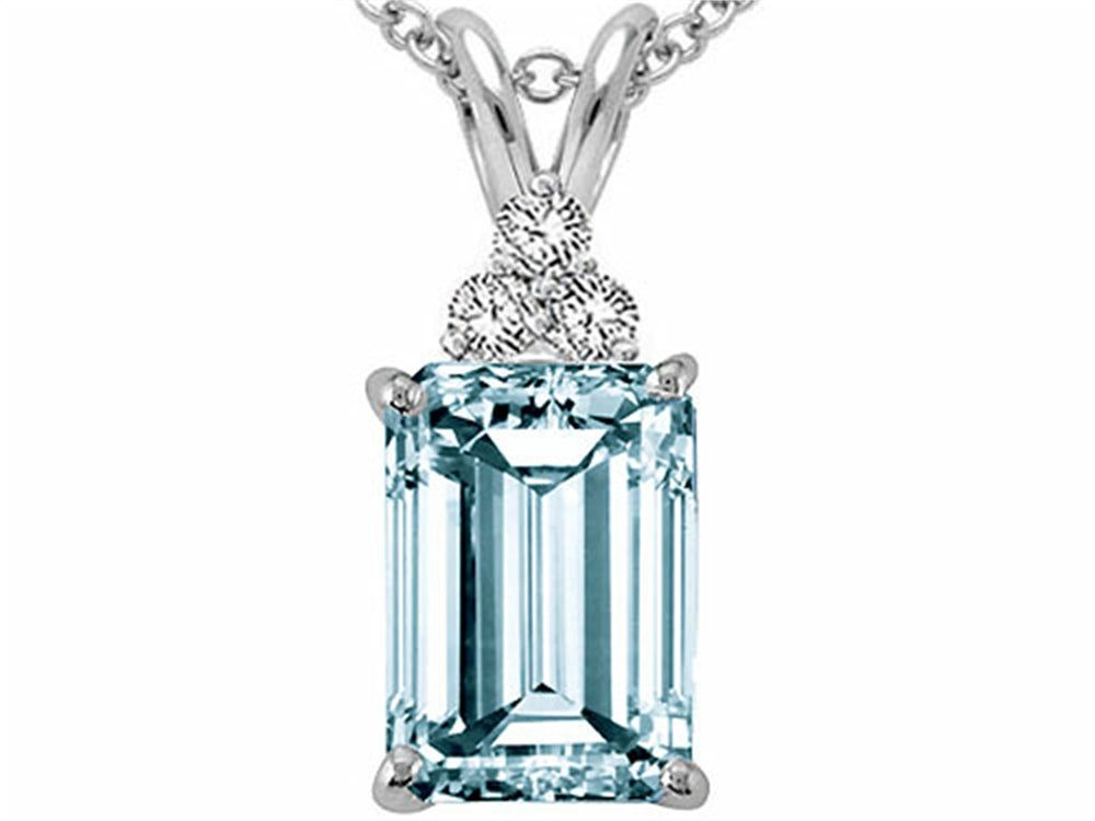 Tommaso Design™ Emerald Cut 8x6mm Genuine Aquamarine Pendant Necklace