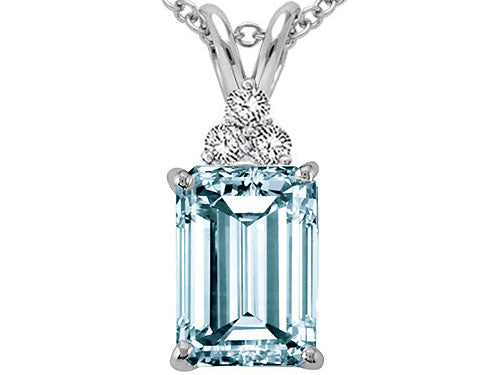 Tommaso Design™ Emerald Cut 8x6mm Genuine Aquamarine Pendant Necklace