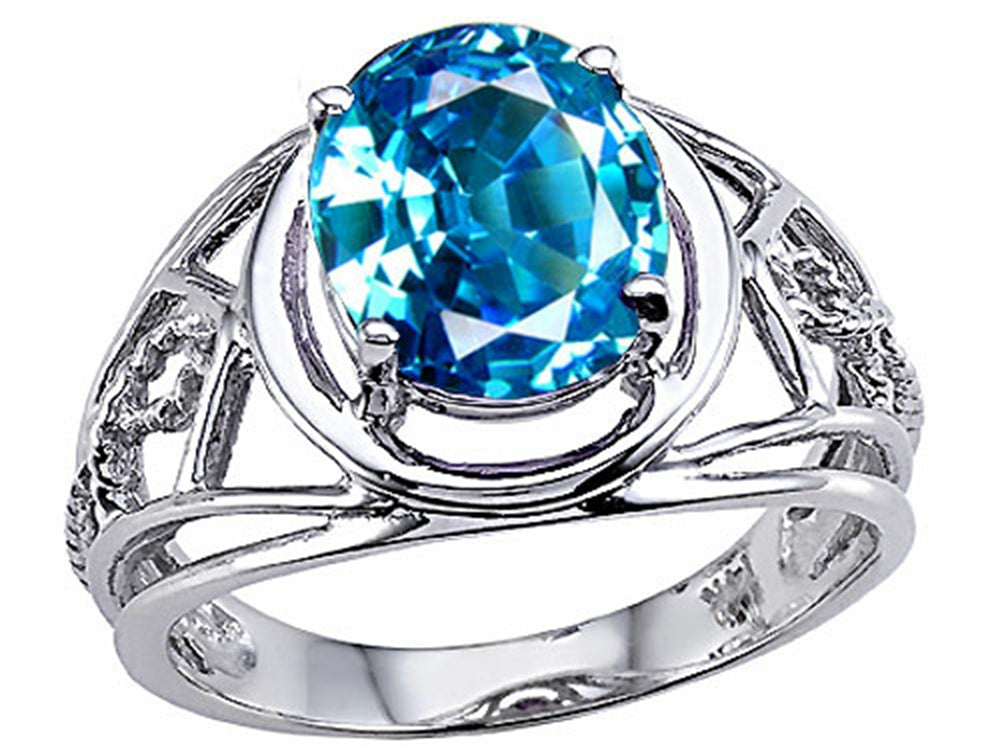 Tommaso Design™ Oval 10x8 mm Genuine Large Blue Topaz Ring