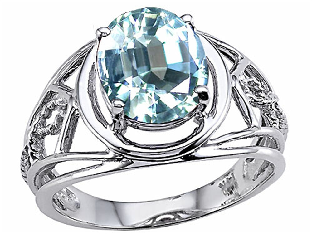 Tommaso Design™ Genuine Large Oval Aquamarine Ring