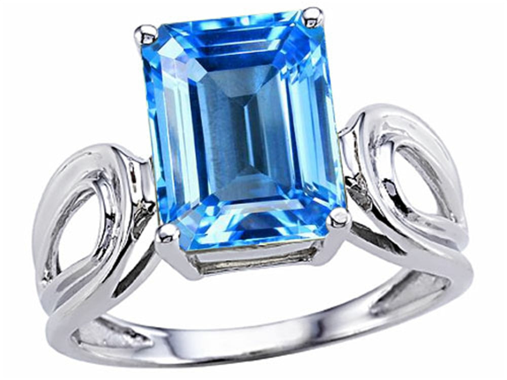 Tommaso Design™ Emerald Cut 10x8 mm Genuine Large Blue Topaz Ring