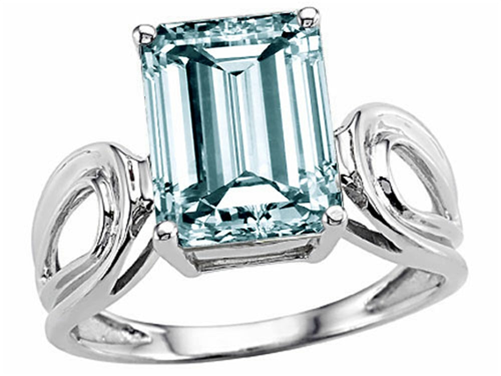 Tommaso Design™ Genuine Large Emerald Cut Aquamarine Ring