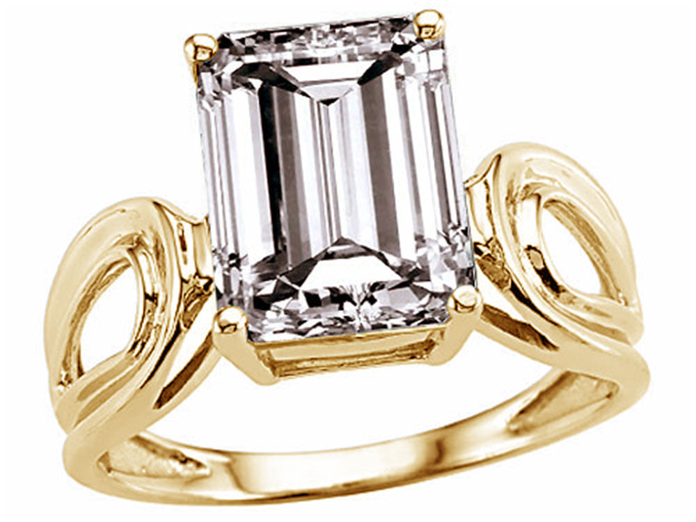 Tommaso Design™ Large Emerald Cut 10x8mm Genuine White Topaz Ring