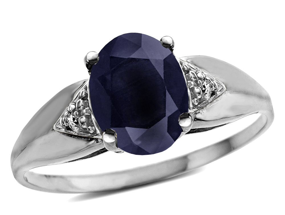 Tommaso Design™ Genuine Oval Black Sapphire Ring