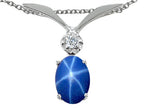 Tommaso Design™ Oval 8x6mm Created Star Sapphire and Genuine Diamond Pendant Necklace