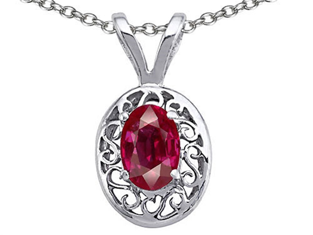 Tommaso Design™ Oval Genuine Ruby Pendant Necklace