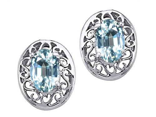 Tommaso Design™ Oval 6x4 mm Genuine Aquamarine Earrings