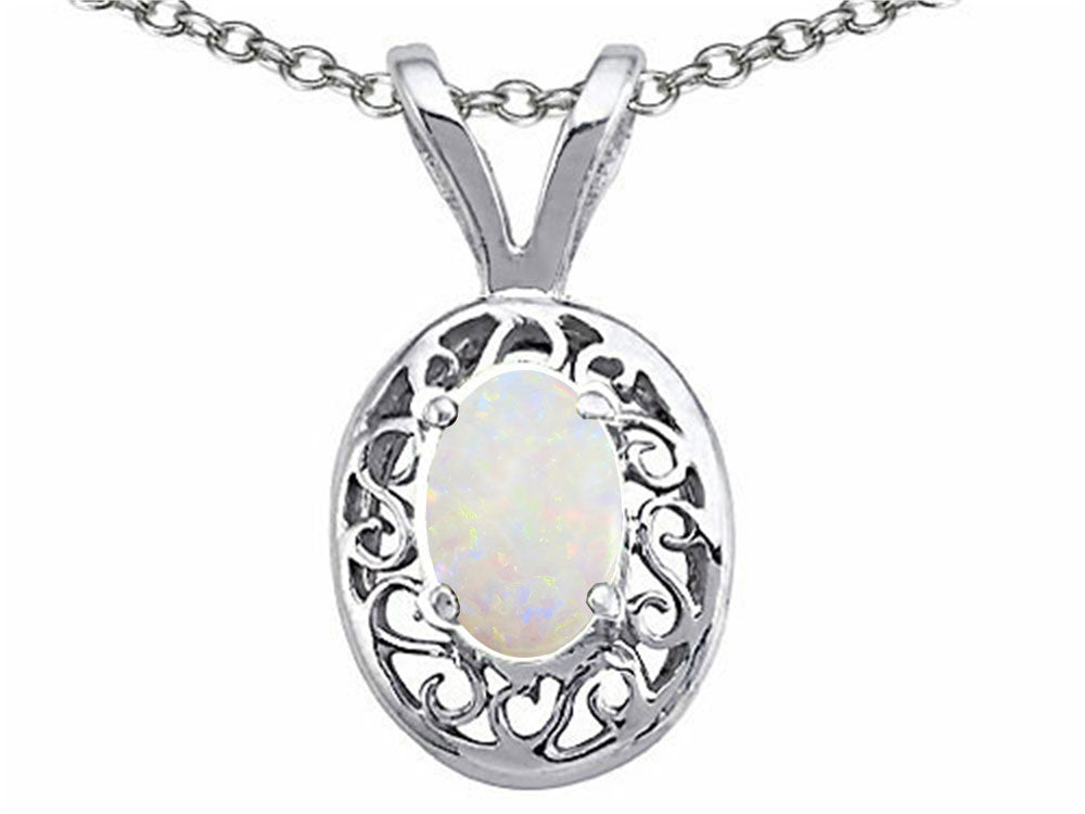 Tommaso Design™ Oval 5x3mm Genuine Opal Pendant Necklace