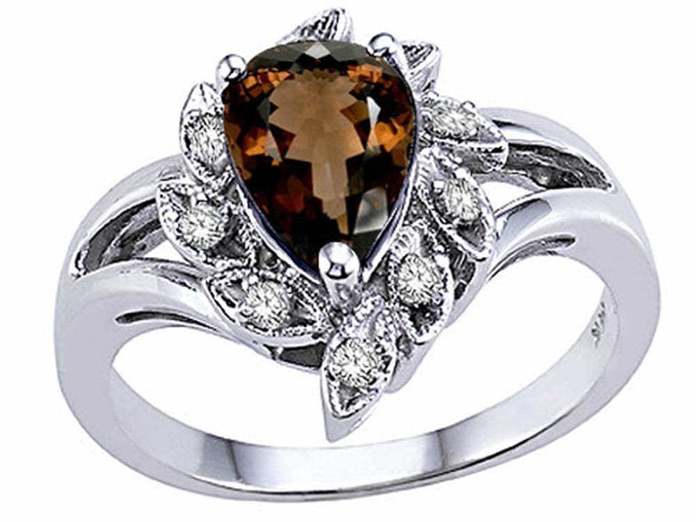 Tommaso Design™ Pear Shape 8x6mm Genuine Smoky Quartz Ring