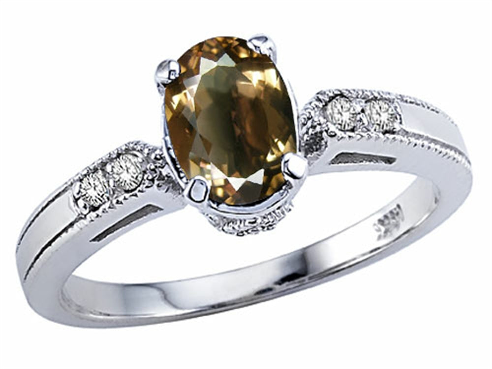 Tommaso Design™ Oval 7x5mm Genuine Smoky Quartz Ring