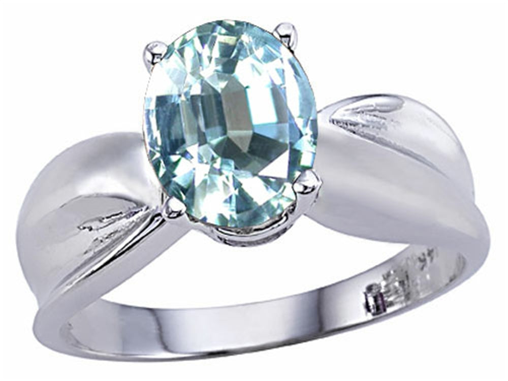 Tommaso Design™ Genuine 9x7mm Oval Aquamarine Ring
