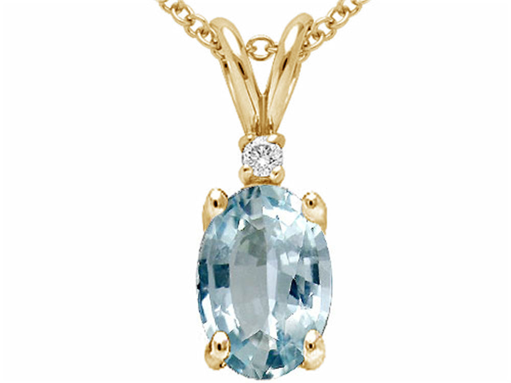 Tommaso Design™ Oval 7x5mm Genuine Aquamarine Pendant Necklace
