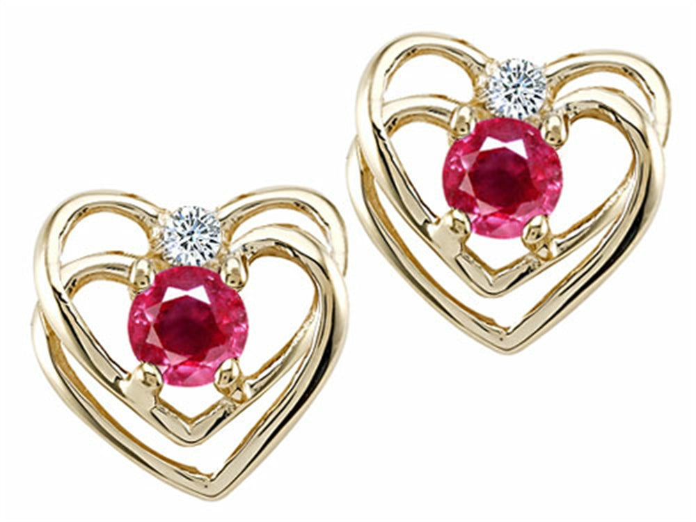 Tommaso Design™ Genuine Ruby and Diamond Heart Earrings