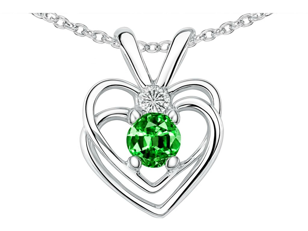 Star K Round Simulated Emerald Heart Pendant Necklace