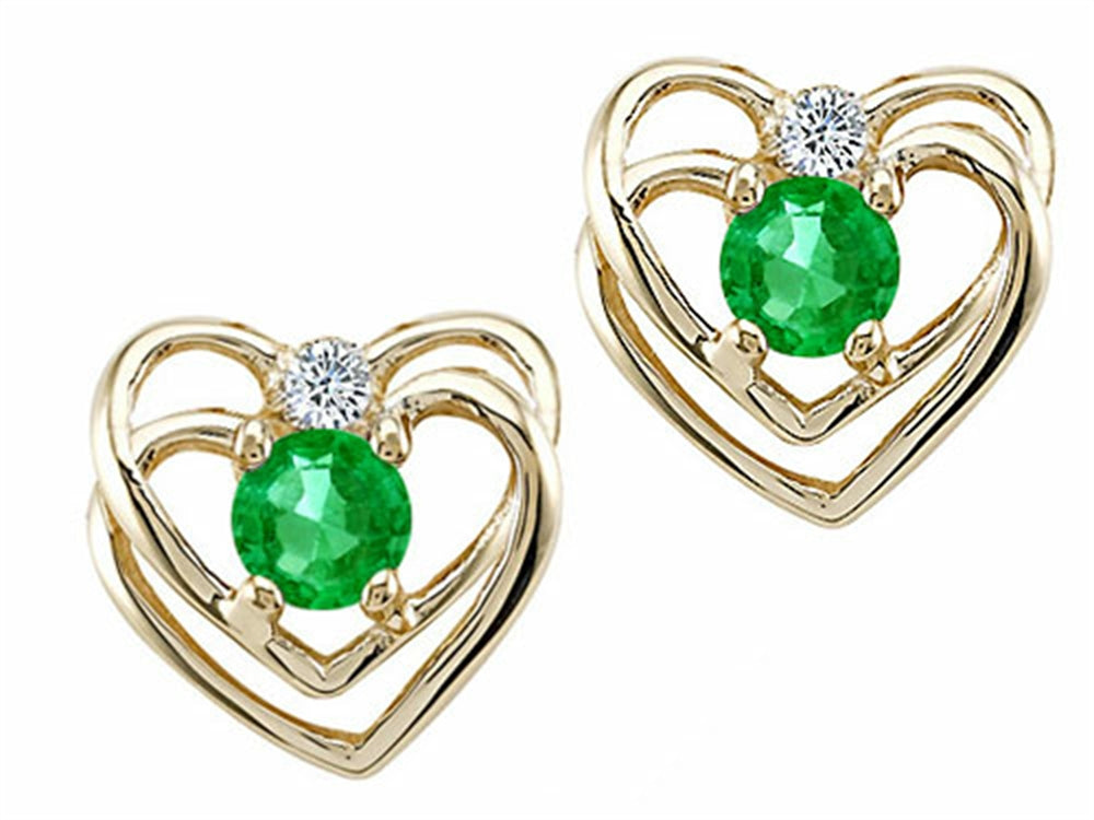 Tommaso Design™ Round 4mm Genuine Emerald Heart Earrings