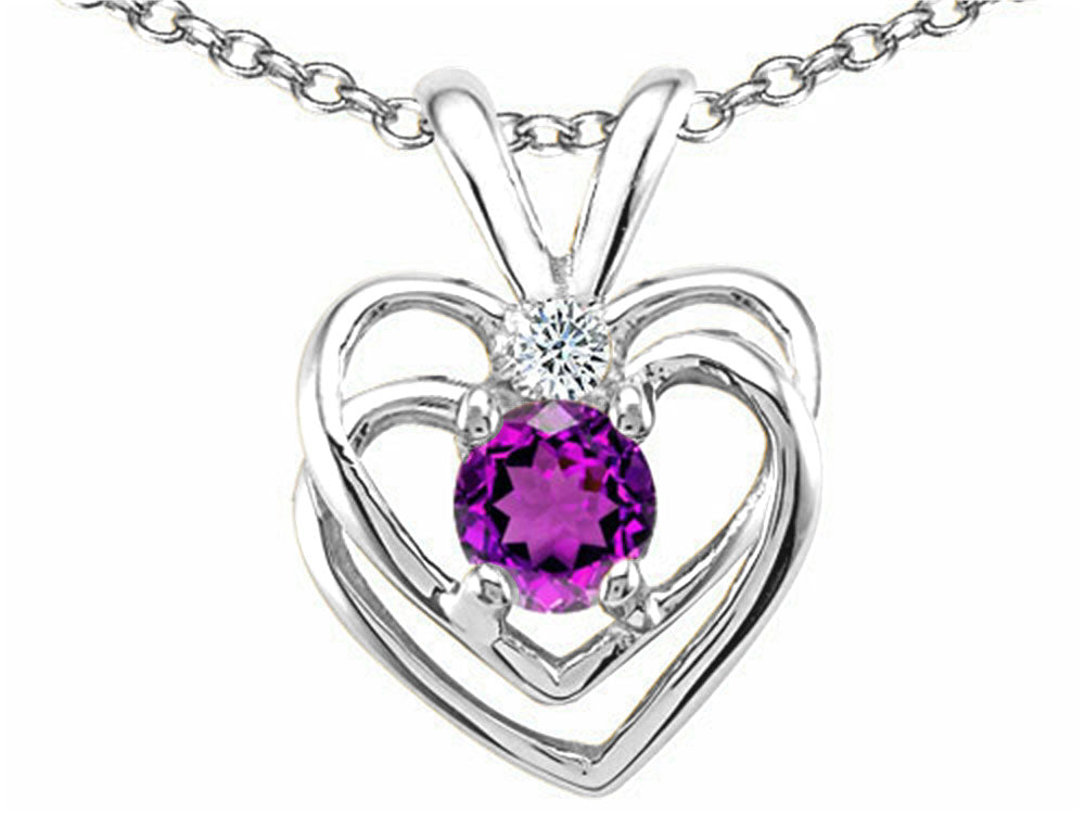 Tommaso Design™ Round 4mm Genuine Amethyst Heart Pendant Necklace