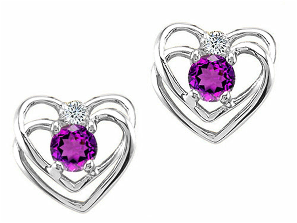 Tommaso Design™ Round 4mm Genuine Amethyst Heart Earrings