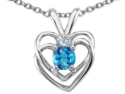 Tommaso Design™ Round 4mm Genuine Blue Topaz Heart Pendant Necklace