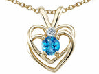 Tommaso Design™ Round 4mm Genuine Blue Topaz Heart Pendant Necklace