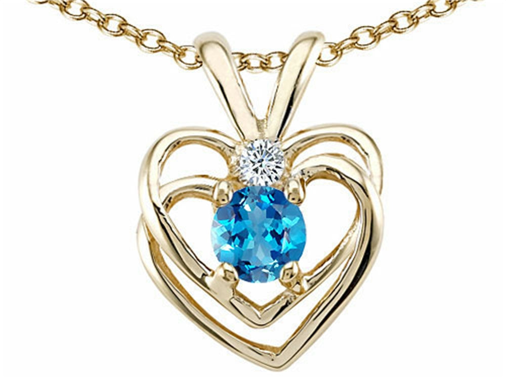 Tommaso Design™ Round 4mm Genuine Blue Topaz Heart Pendant Necklace