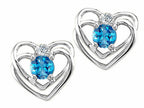 Tommaso Design™ Round 4mm Genuine Blue Topaz Heart Earrings