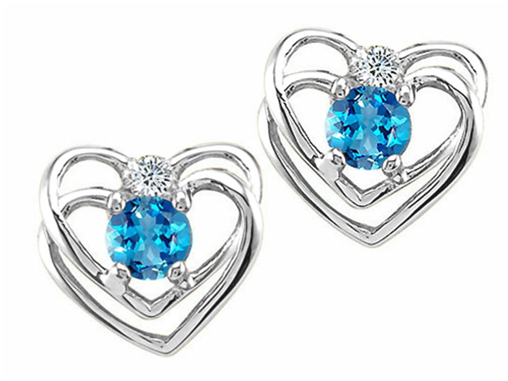 Tommaso Design™ Round 4mm Genuine Blue Topaz Heart Earrings