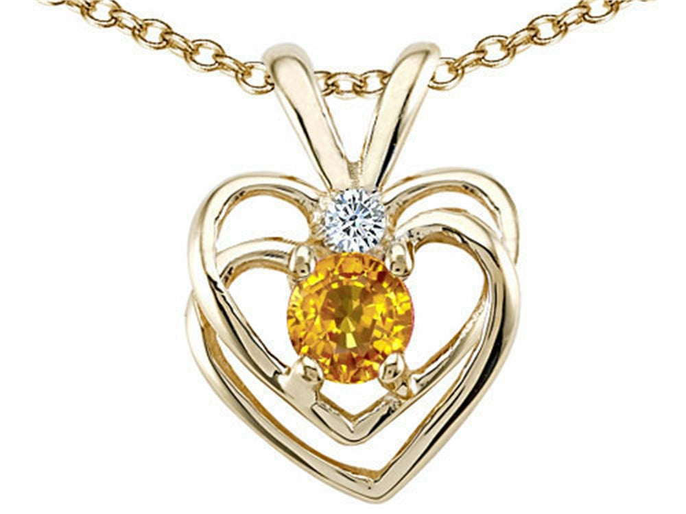 Tommaso Design™ Round 4mm Genuine Citrine Heart Pendant Necklace