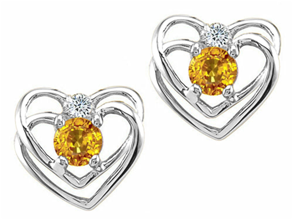 Tommaso Design™ Round 4mm Genuine Citrine Heart Earrings