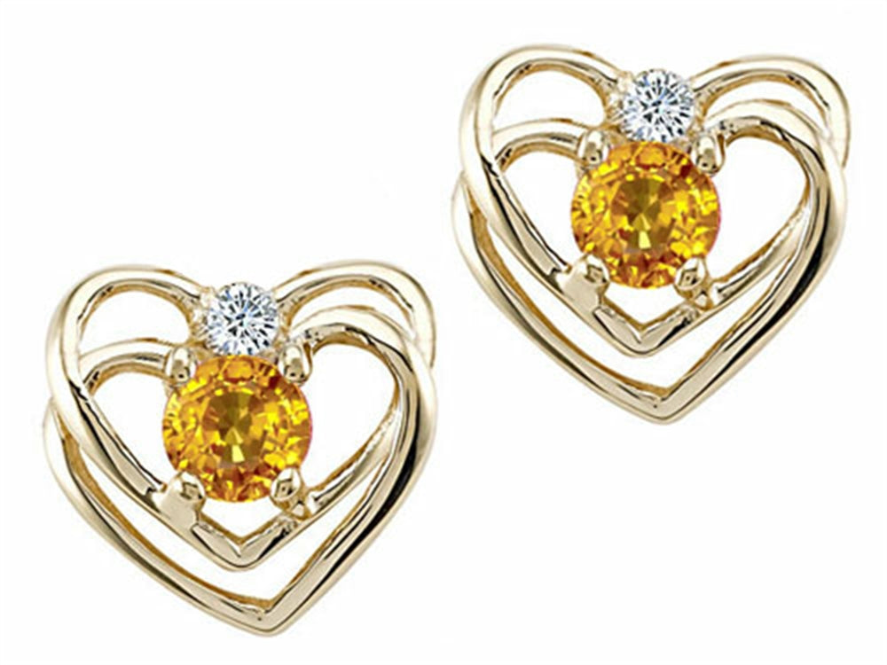 Tommaso Design™ Round 4mm Genuine Citrine Heart Earrings