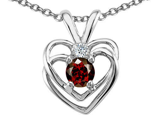 Star K Round 4mm Genuine Garnet Heart Pendant Necklace