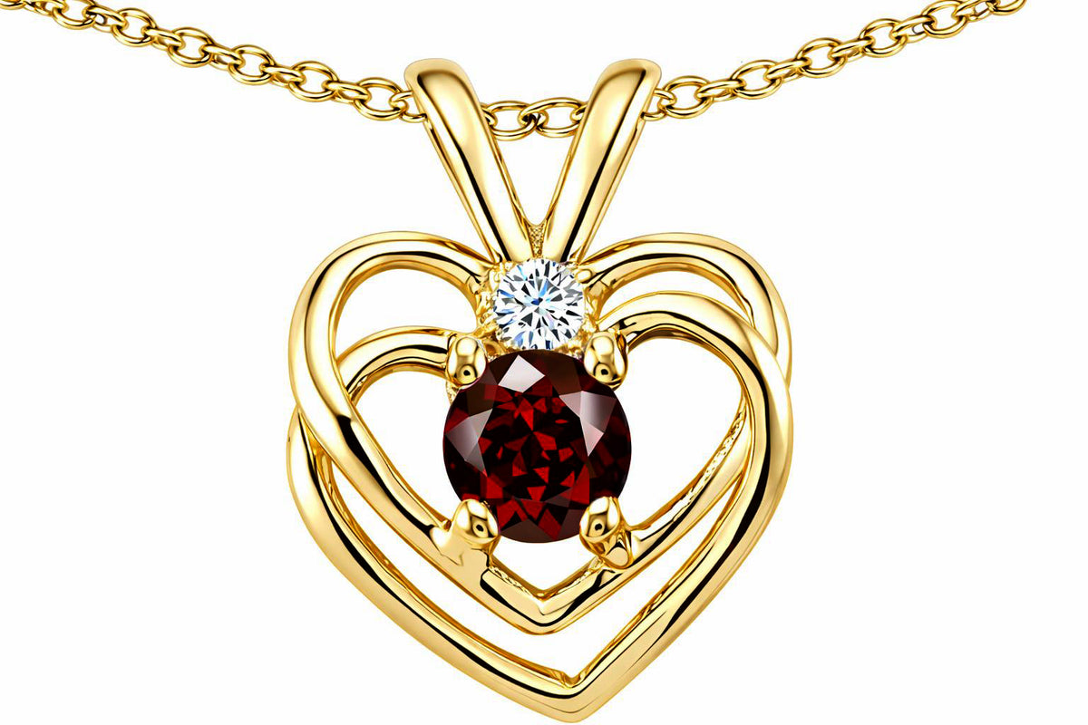 Star K Round 4mm Genuine Garnet Heart Pendant Necklace
