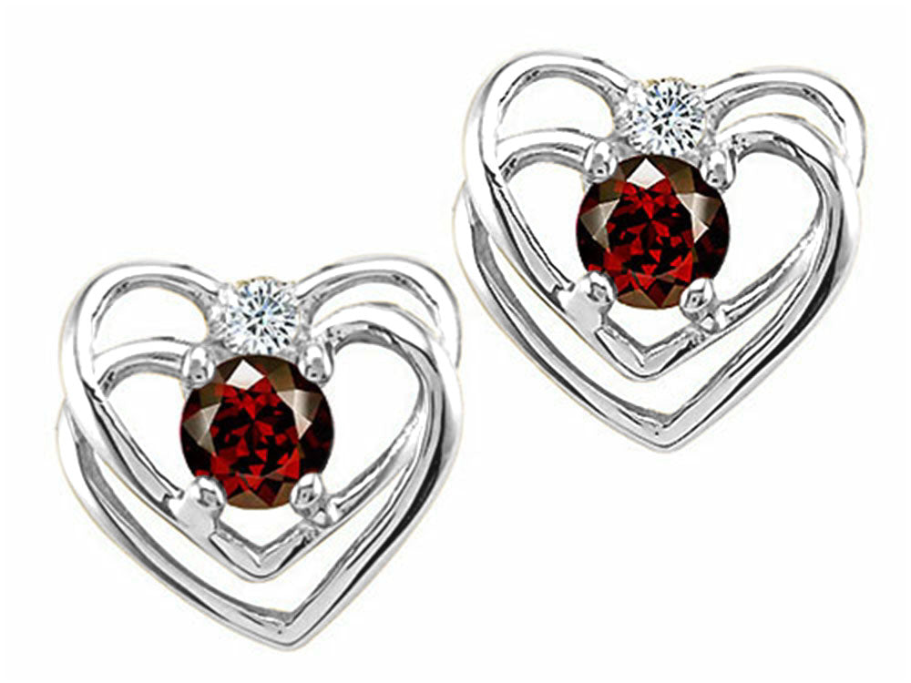Tommaso Design™ Round 4mm Genuine Garnet Heart Earrings