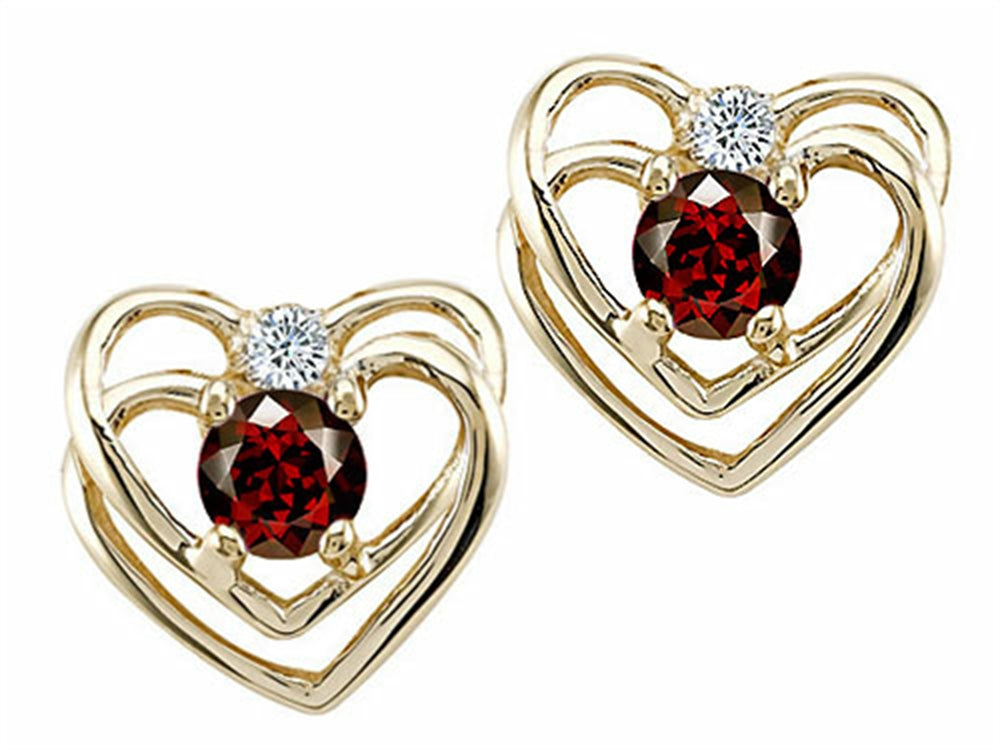 Tommaso Design™ Round 4mm Genuine Garnet Heart Earrings