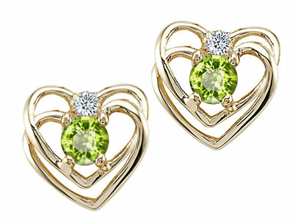 Tommaso Design™ Round 4mm Genuine Peridot Heart Earrings