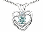 Tommaso Design™ Round 4mm Genuine Aquamarine Heart Pendant Necklace