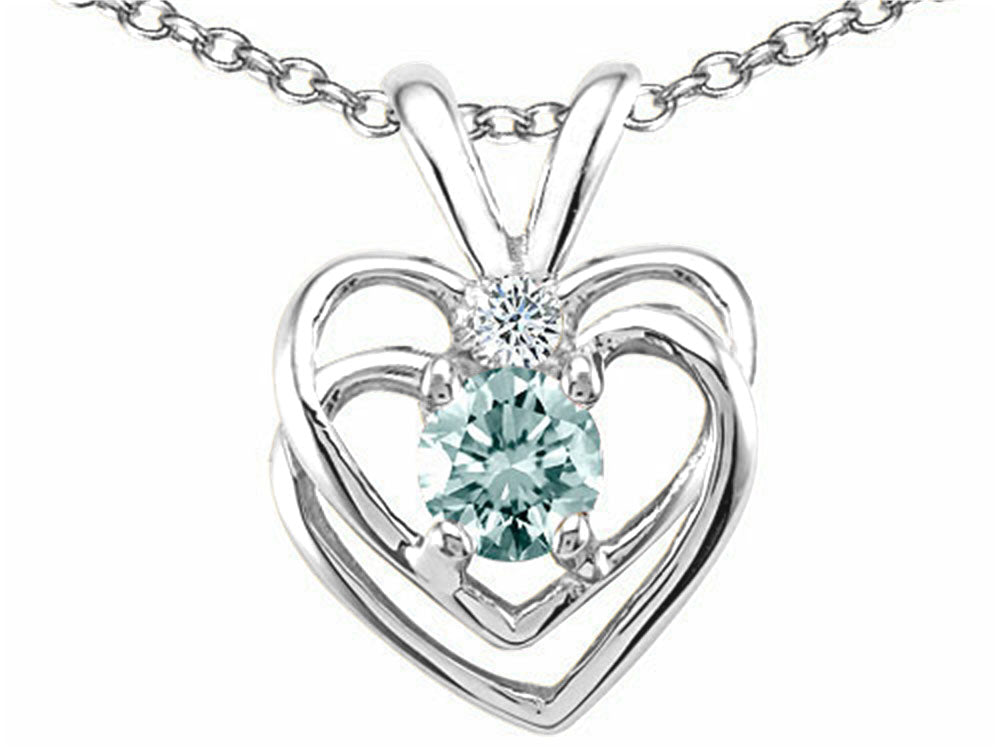 Tommaso Design™ Round 4mm Genuine Aquamarine Heart Pendant Necklace
