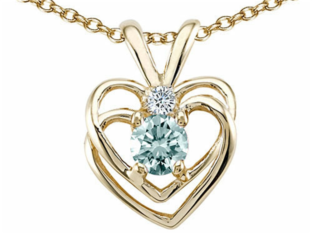 Tommaso Design™ Round 4mm Genuine Aquamarine Heart Pendant Necklace