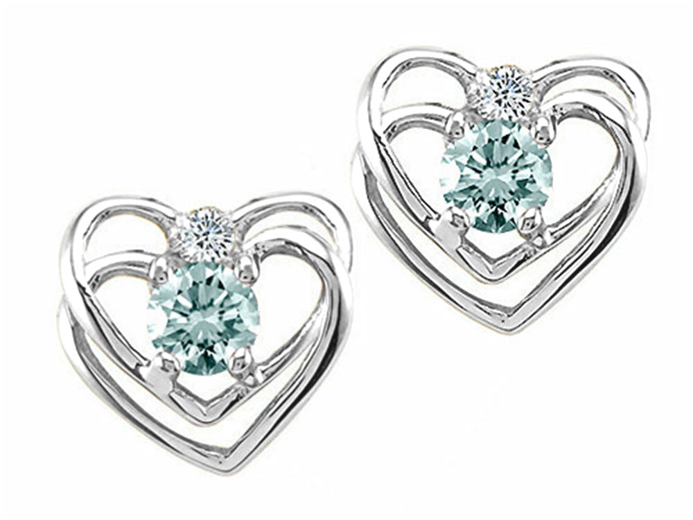 Tommaso Design™ Round 4mm Genuine Aquamarine Heart Earrings