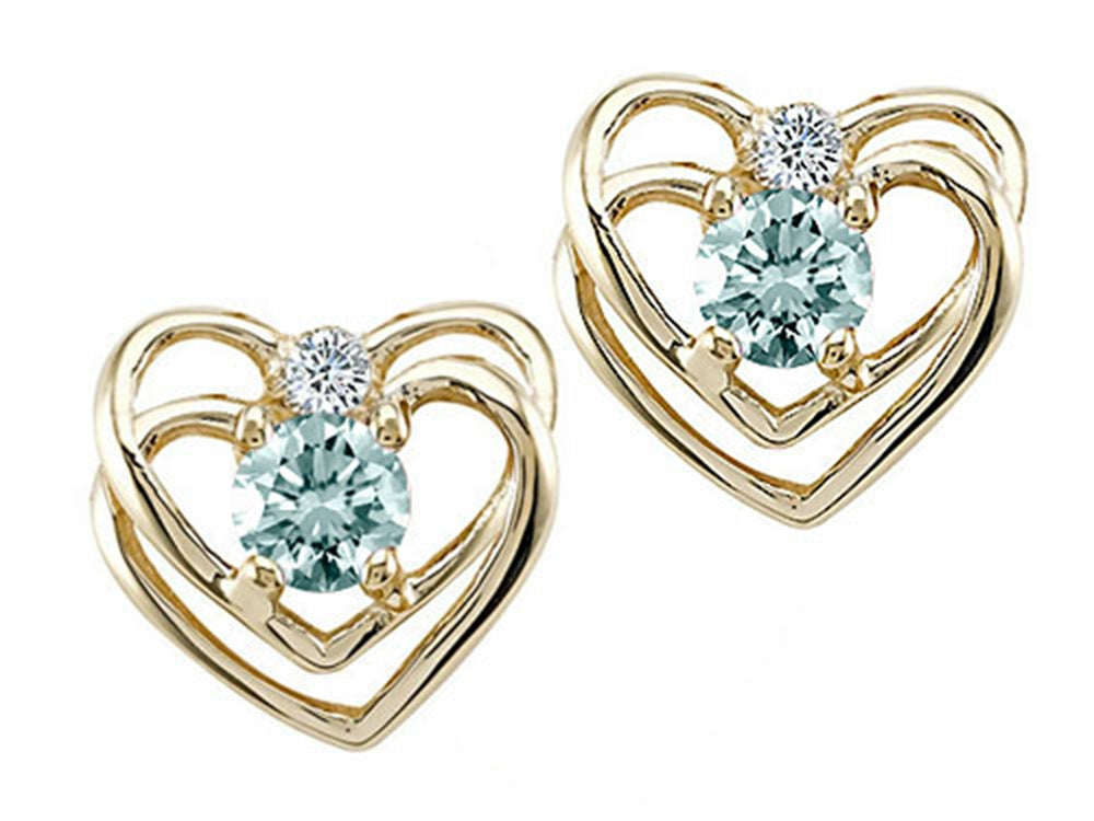 Tommaso Design™ Round 4mm Genuine Aquamarine Heart Earrings