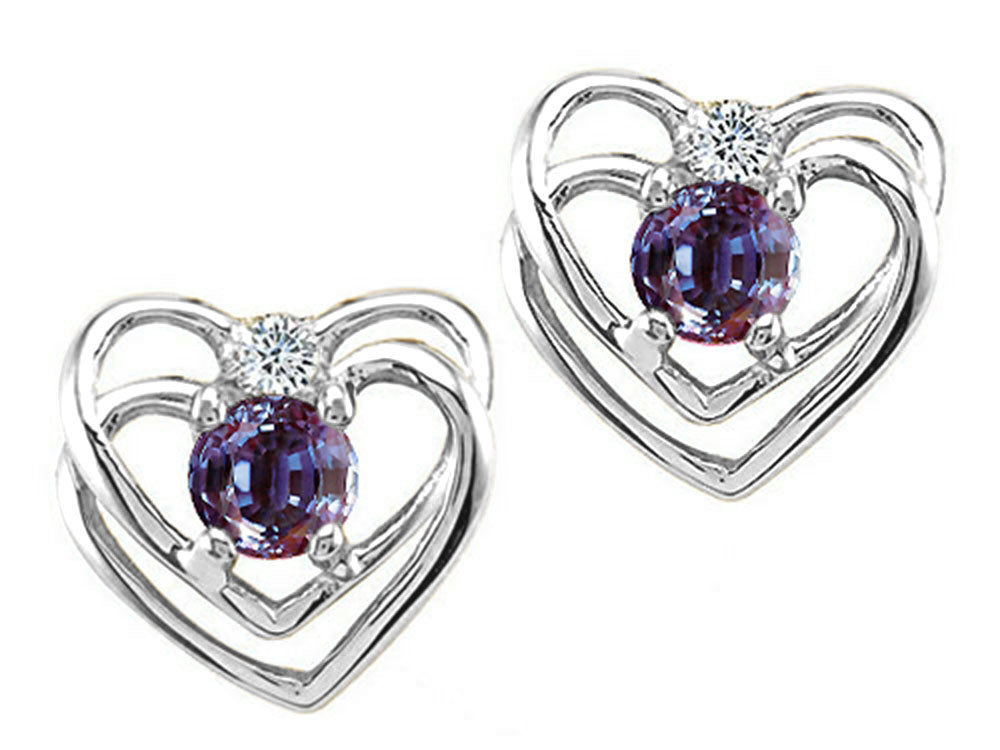 Tommaso Design™ Round 4mm Simulated Alexandrite Heart Earrings